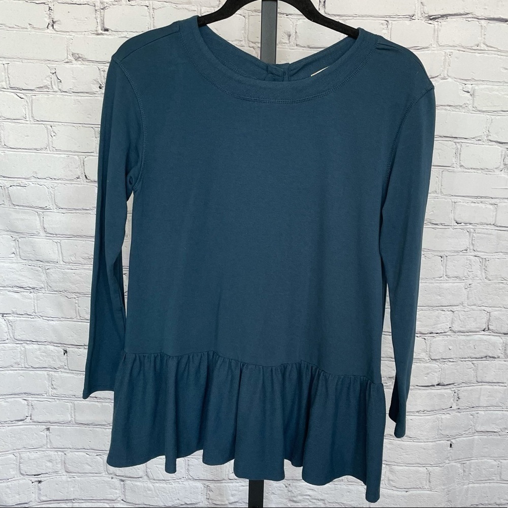 Altar'd State Blue Peplum Long Sleeve Button Back
